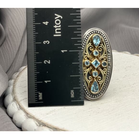 Konstantino Sterling Silver & 18k Yellow Gold Topaz Cocktail Ring SZ 7.5 /22.77g - Picture 8 of 8